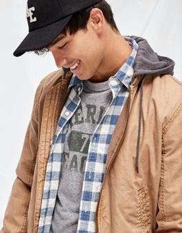 American Eagle Men Brown Hooded Bomber Jacket
