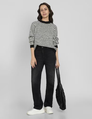Black and White striped sweaters for women