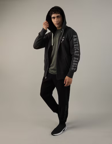 Black Graphic Zip-up Hoodie for Men