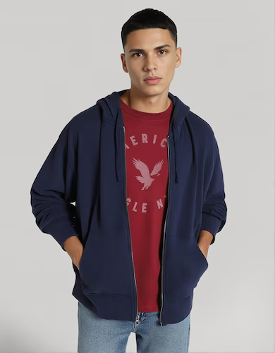 Navy Fleece Zip-Up Hoodie for Men