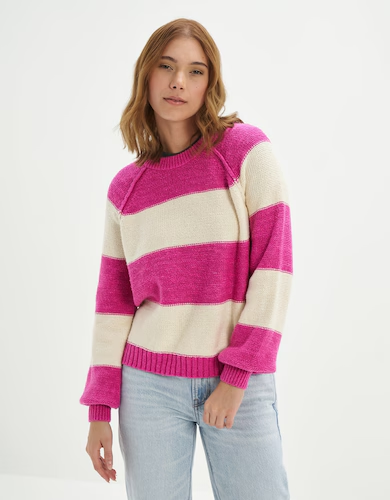 Pink striped crew neck sweater for women