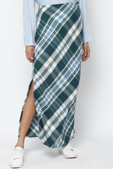 Green slit midi skirt for women