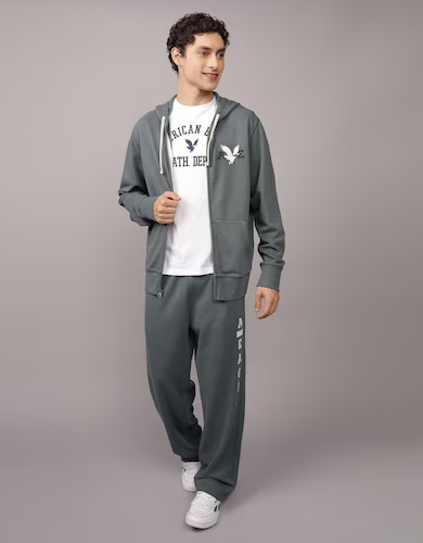 Grey Graphic Zip-Up Hoodie for Men