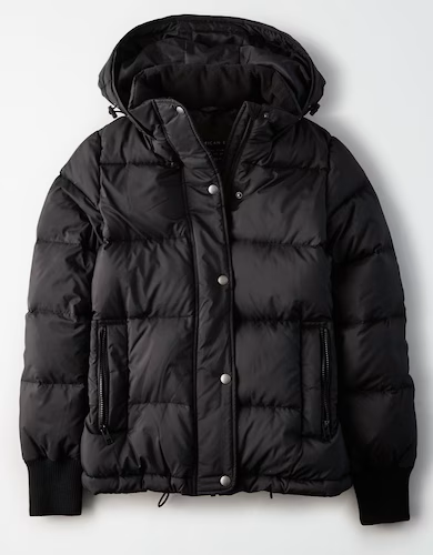 American Eagle Women Black Puffer Jacket 