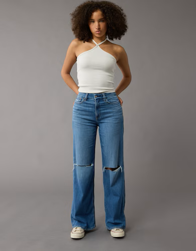 Blue High-Waisted Baggy Wide-Leg Jean for Women 