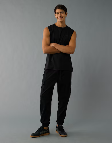 American Eagle Men Black 24/7 Tech Cargo Jogger 