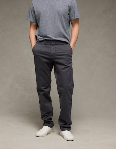 American Eagle Men Basic Navy Flex Original Straight Lived-In Khaki Pant 