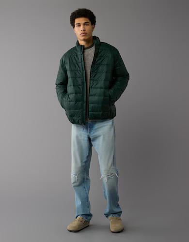 Green Lightweight Puffer Jacket for Men 