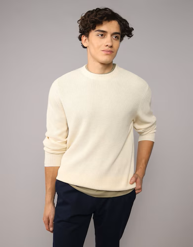 American Eagle Men Waffle Crew Neck Sweater 