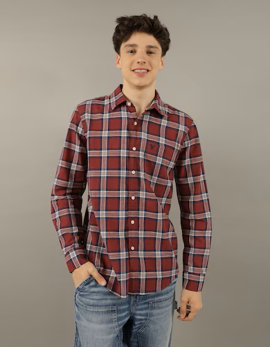 Burgundy Check Shirt for Men 
