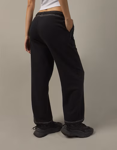 American Eagle Women Black Wide-Leg Sweatpant 