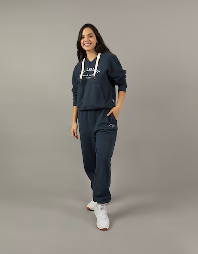American Eagle Women Navy Graphic Hoodie